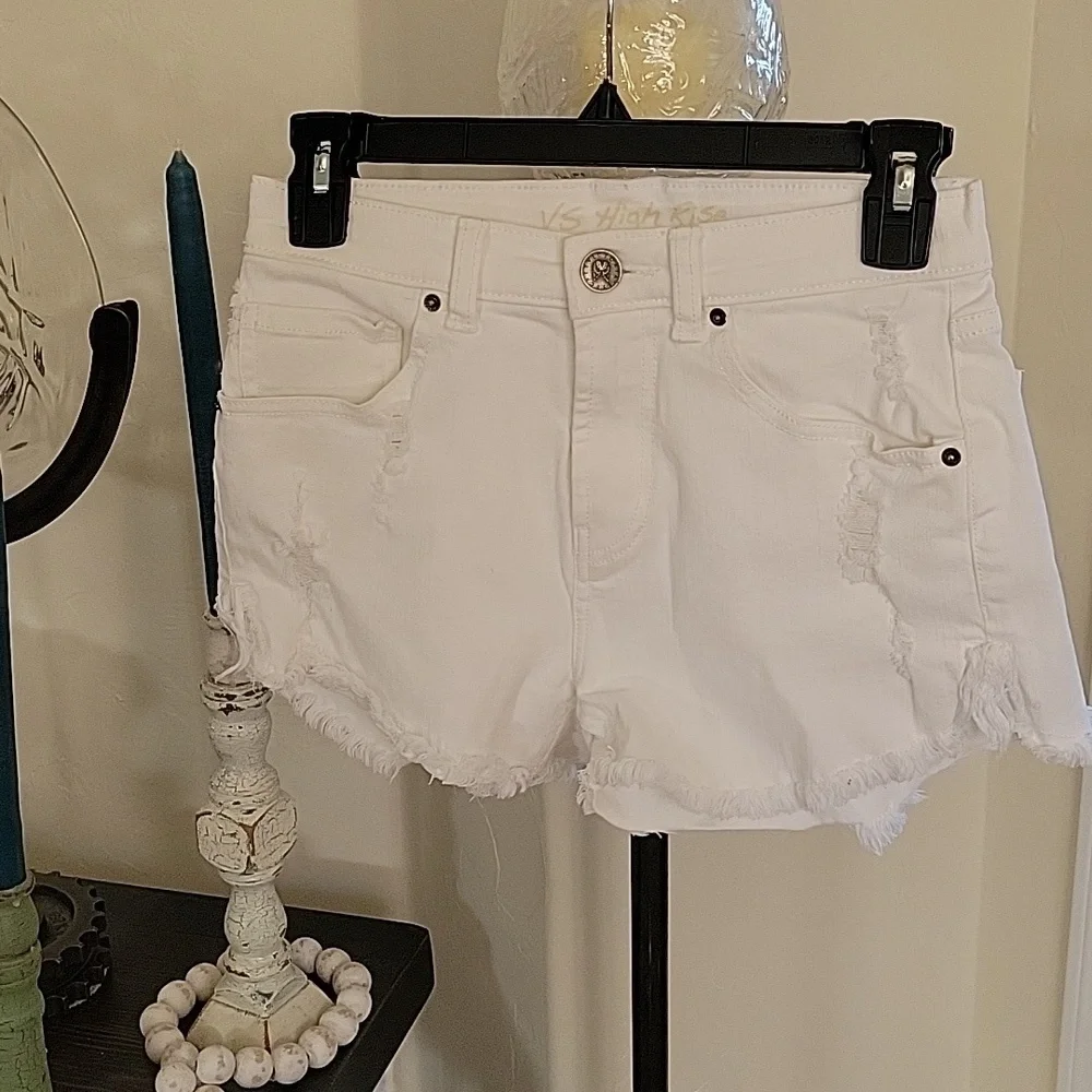 Victoria Secret High Rise, Distressed, White Denim Angel Wings Shorts Size 0 - Picture 1 of 12